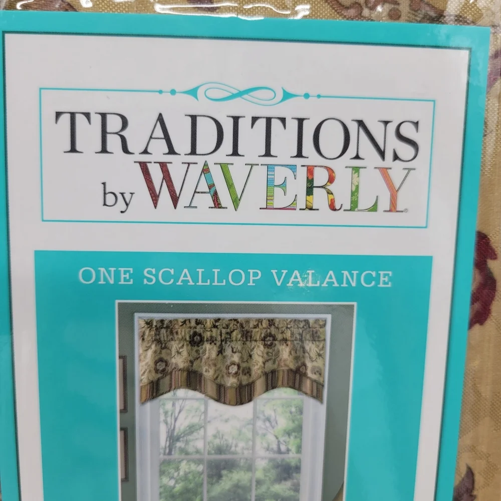 Traditions by Waverly Navarra Scallop Valance Traditional Style Floral 52x16 NEW